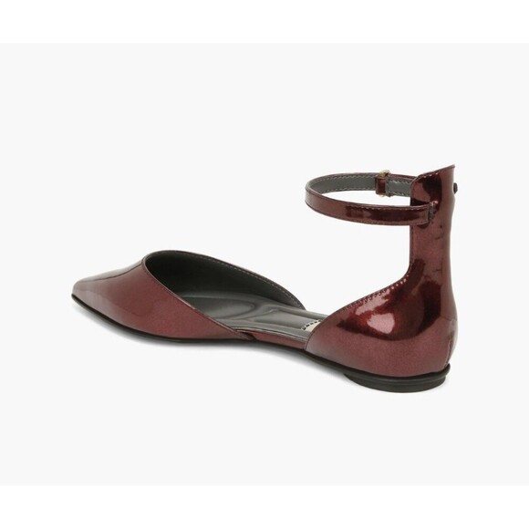 FRANCO SARTO Racer Ankle Strap d'Orsay Pointed Toe Flat Red Metallic NEW - Picture 2 of 12